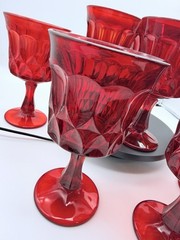 Vintage Noritake Perspective Ruby Red Glass Juice Wine Goblet 6.5” Tall Set of 8