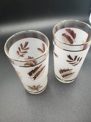 Vintage Libbey Frosted Tom Collins Gold Leaf Glasses ~ Set of 2 ~ 5.50″ Barware