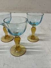 Antique Portieux France George Sand Cordial Liqueur Glasses Set of 5 Blue Amber