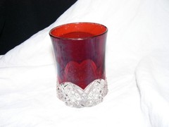 Button Arches Ruby Stained Tumbler EAPG George Duncan & Sons #39 circa 1897