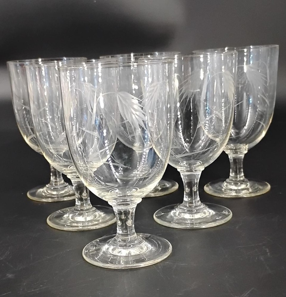 Vintage Wheat Etched Water Glasses Noritake Sasaki 6 pc Set Holds 8-10 fl oz
