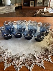 Set of 8 Vntg. Libbey Smokey Blue Dogwood Floral Glasses Rocks Juice Water Drink