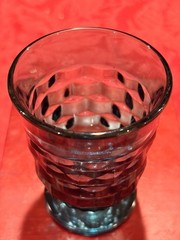 Vintage Indiana Glass Whitehall Riviera Blue Footed Juice Glass Cubist Set-8
