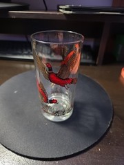 Vintage Ring Necked Pheasants Hazel Atlas Drinking Glass 5.5″ Red Gold