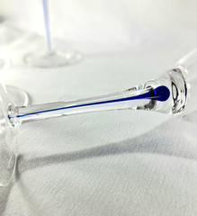 Pier 1 Hand Blown Wine Glasses Cobalt Blue Tear Drop Stem 8.25″ ~Set of 4~