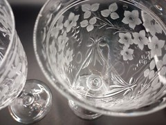 SET OF 2 WEBB CORBETT Floral INTAGLIO Crystal Stemmed Water Goblets Signed