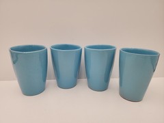 4 vintage Frankoma pottery # 5L Robin Egg blue Tumblers. 4-3/4″ tall x 3.5″ rim