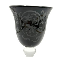 Black Floral Etched Glass Water Wine Goblet 7.75″ Tall Opaque Halloween Chalice