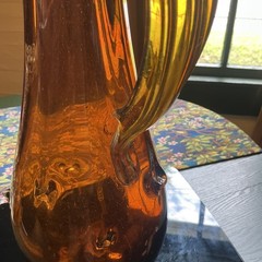 Vintage Retro 17″ Amber Glass Pitcher Mid Century Modern Art Glass