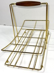 VTG Libbey MCM Hollywood Regency Highball Frosted GoldLeaf Glasses Caddy Holder