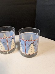 Vtg Anchor Hocking Debbie Mumm Snowman Set 4 Rocks Glasses 4” Blue White 1998