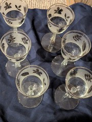 MCM Libbey Frosted Silver Leaf/Foliage 8 oz Wine Glasses/Goblets Set 6 SEE PICS!