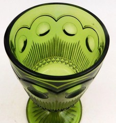 Bartlett Collins Green St Genevieve Pressed Glass Goblet  Cane and Bullseye  MCM