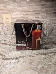 Vtg Luminarc 4 Maria Gold Rim Stemmed 10.5 oz Wine Glasses/Goblets Durand USA