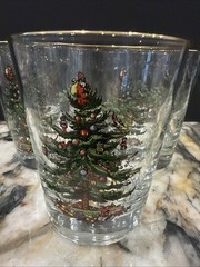 Set of 6 Libby Christmas Tree Lowball Old Fashioned Gold Rimmed Glasses