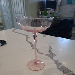 Lot Set Of 4 Lot Vintage Pink Modern Glass Champagne Coupe Stemware No Chips