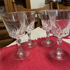 Set Of 4 D’Arques /Durand «Flammes» Cut Crystal Claret Wine Glasses-6-3/8” T