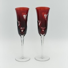 AJKA Crystal AJC11 Cut to Clear Hearts Fluted Champagne Glasses set of 2