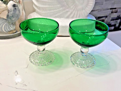 Set 2 Anchor Hocking Forrest GREEN Clear Berwick Boopie SHERBERTS Glasses