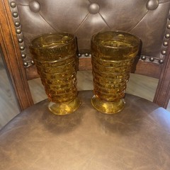 (2) Vintage Whitehall Colony Cubist Footed Iced Tea gold Glass 12oz
