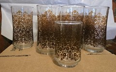 7 Vintage Libby Brown Floral 5″Glasses 1 3.5″ Juice USA Excellent Condition Boho