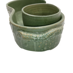 2 pc contemporary KING MAINE kiln art pottery – crackers & dip bowl – stunning