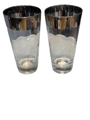 Vintage Dorothy Thorpe MCM Silver Band Tapered Highball Glasses Set of 2