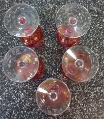 5 Vintage Cranberry Bohemian Cut Crystal Cordial Glasses Red Grapes 4 1/8 Inches