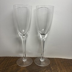 Two (2) Royal Crystal Rock «Solaris» Champagne Flute Goblets Glasses 9 1/4″ MINT