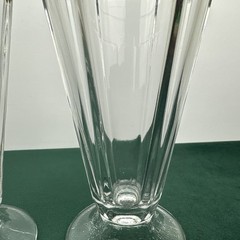 4 Libbey Milkshake Ice Cream Sundae Clear Glass Basketweave Base 7″ Vintage 60s