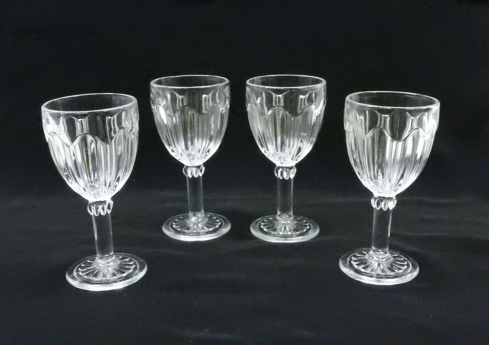 SET OF FOUR Vintage Hocking «Colonial Knife & Fork» Clear Stemmed Wine Goblets!!
