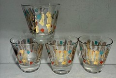 4 mid century modern double shot glasses gold turquoise red 3 ounce New other