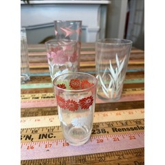 Vintage Floral Drinking Glass Lot of 6 Vintage Retro 60s MCM Tumblers Flowers
