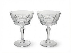 Vintage W.M. Dalton Cherbourg French Lead Crystal Champagne Coupe Glasses Pair