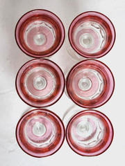 6 Tiffin Franciscan King’s Crown Cranberry Thumbprint Pattern Wine Goblets