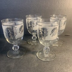 Set of 4 MCM Vintage 1960’s 10-Ounce Libby Frosted Silver Leaf Goblets Stemware