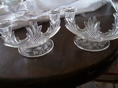 Fostoria Chintz etch Baroque 2 lite pair of candlesticks