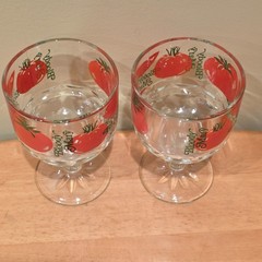 Vintage 1970s Bloody Mary Red Tomato Cocktail Goblet Barware Glasses Set of 2