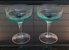 2 Vintage Sasaki Harmony Aqua Champagne 5″ Tall Sherbet Glasses (B1-G3)