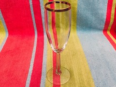Elegant 8-Lot Gold Rim Hexagonal Stem 7.75″ Clear Fluted Champagne Glasses Vtg