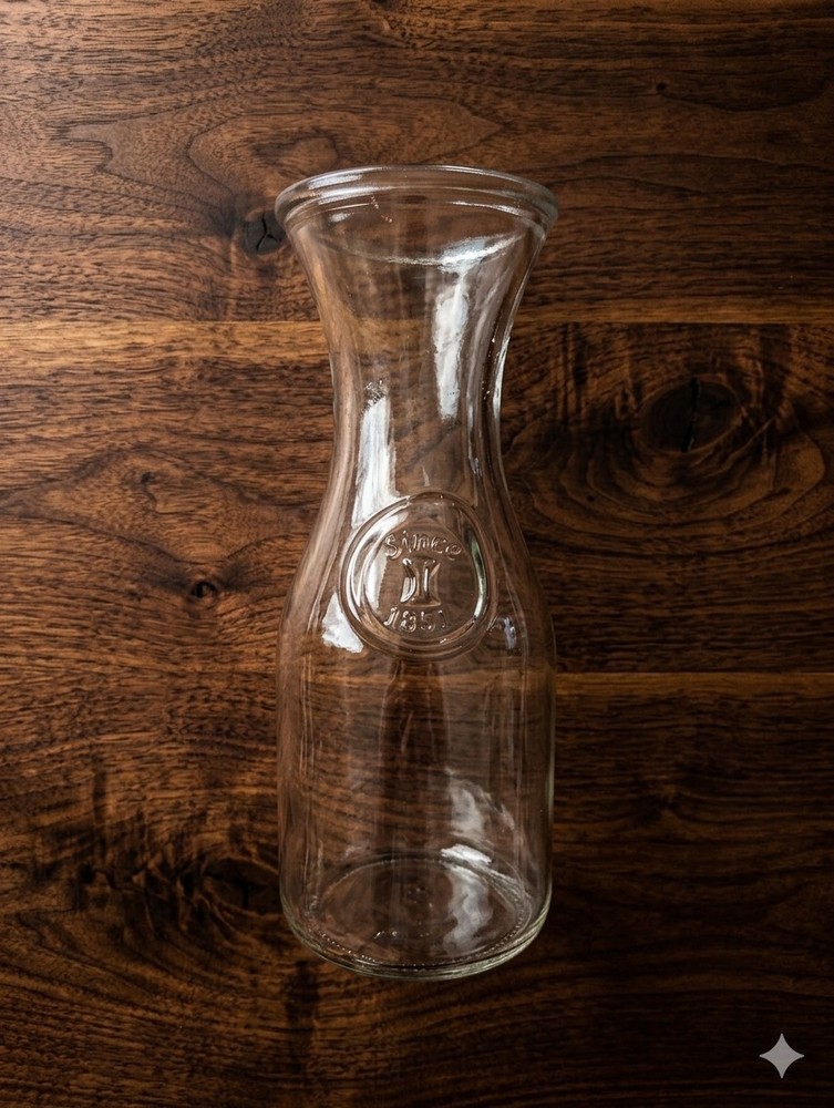 Vintage Paul Mason Old Clear Glass Milk Bottle or Wine Carafe 7″