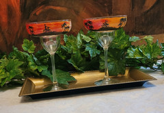 Hand Painted Margarita Glassware Sunset Palm Tree Boy Girl «Meet-Up» Silhouette