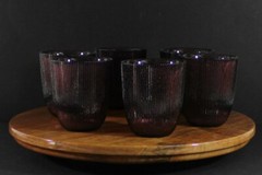 Unique Vintage Set of 6 Ridged Cranberry Red Roly Poly Cocktail Glasses 11 oz.