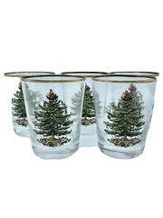 Spode Double Old Fashion Cocktail Liquor Rock Glasses Christmas Tree Set Of 5