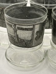 Vintage Silver Pewter Etched Wine Pitcher Ewer Warszawa Smoky Glass W/5 Glasses