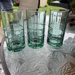 ANCHOR HOCKING TARTAN GREEN PLAID Drinking Glasses Set Of 3