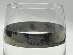Set Of 3 VTG 1970 Dorothy Draper Style SILVER BAND Tumblers HORSE RACING JOCKEYS