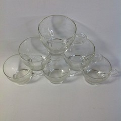 Clear Glass Punch Tea Cups Unique Handle Vintage Mid Century Set Of 6