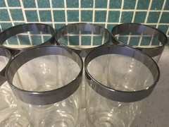 Dorothy Thorpe Esque Silver Rim Tumblers Set of 7 Bar Glasses Mid Century