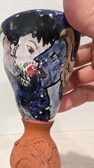 Funky 3D Studio Art Pottery Handmade Goblet/Chalice Stoneware 6″ Vintage.